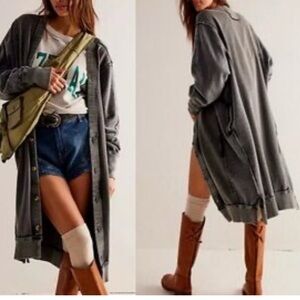 We The Free Dreamy Black Wash Long Cardi. Free People. Size Large